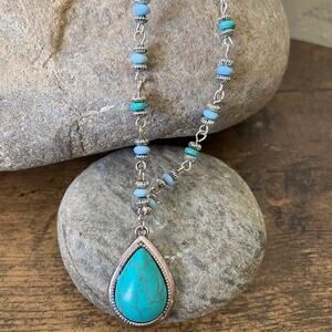 Dainty Turquoise and silver beaded necklace with a boho western vibe